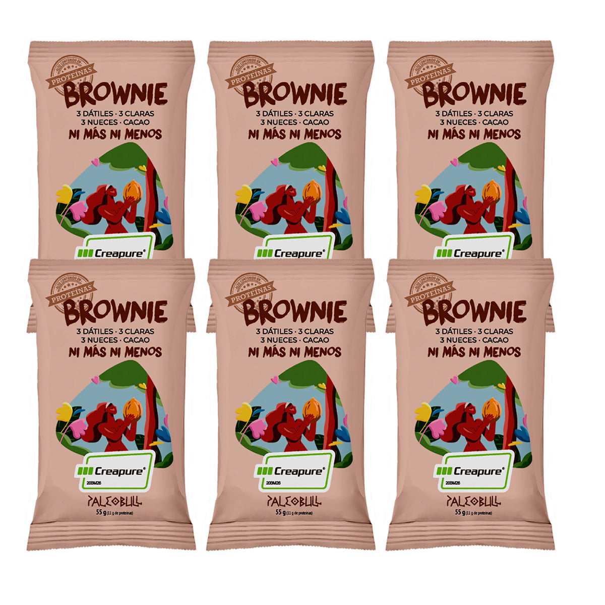 Embalagem de 6 barras de brownie, Paleobull, 55 g