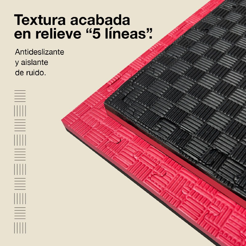 Jowy Tatami Puzzle 2,5cm 100x100cm – Superficie 5 Líneas Negro/rojo_3