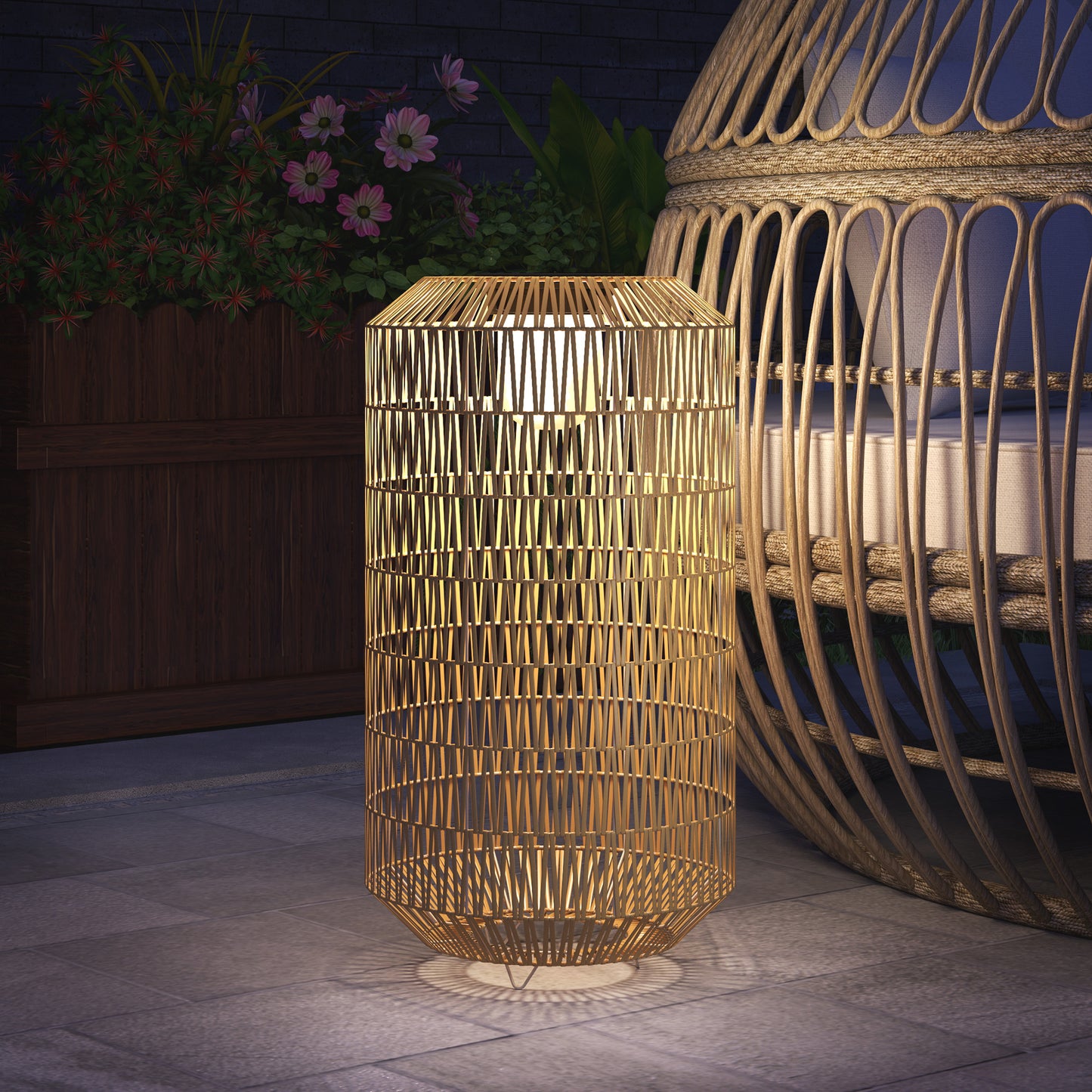 Outsunny Linterna De Jardín De Ratán Sintético Con Luces Led Ø30x55 Cm Natural_1