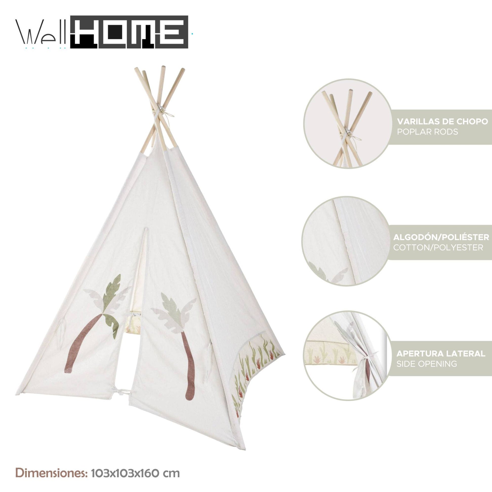 Well Home - Tipi De Algodón Y Poliéster En Color Blanco 103x103x160cm_1