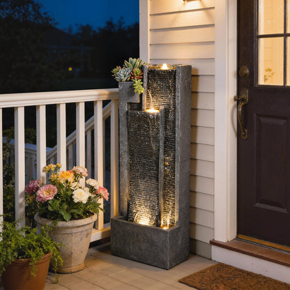 Outsunny Fuente De Agua En Cascada Con Luces Led Maceta Y Bomba 38x19x101 Cm_4