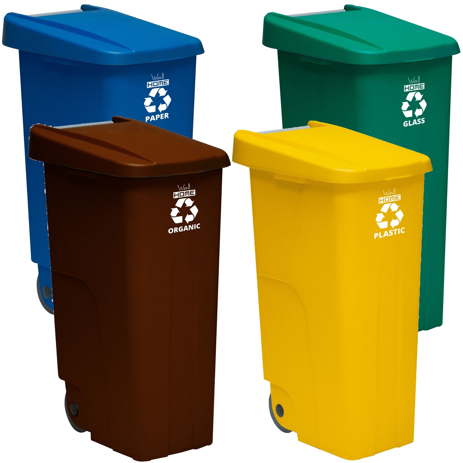 Pack Reciclaje 4 Contenedores, Cubo De Basura Wellhome Reciclo 110l/u - Azul/verde/amarillo/marrón_0