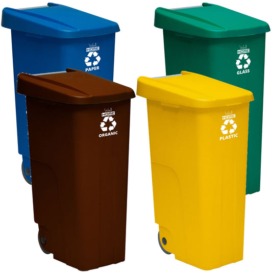 Pack Reciclaje 4 Contenedores, Cubo De Basura Wellhome Reciclo 110l/u - Azul/verde/amarillo/marrón_0