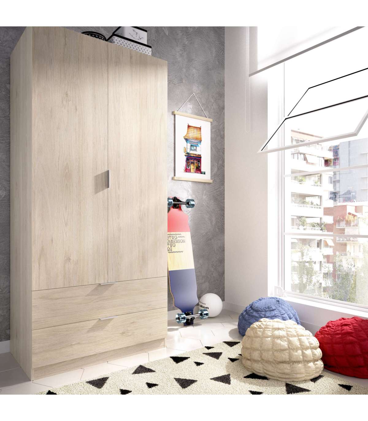 Armario Sabiote 2 Puertas Abatibles Y 2 Cajones En Roble Natural 184 Cm(alto)81 Cm(ancho)5_4