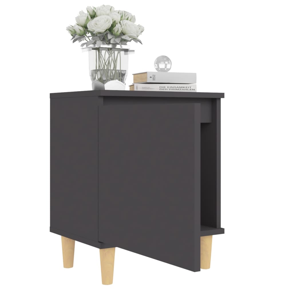 Mesitas De Noche Patas Madera Maciza Gris 2 Uds 40x30x50 Cm_2