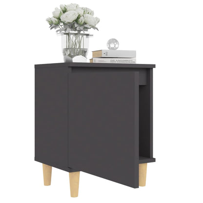 Mesitas De Noche Patas Madera Maciza Gris 2 Uds 40x30x50 Cm_2