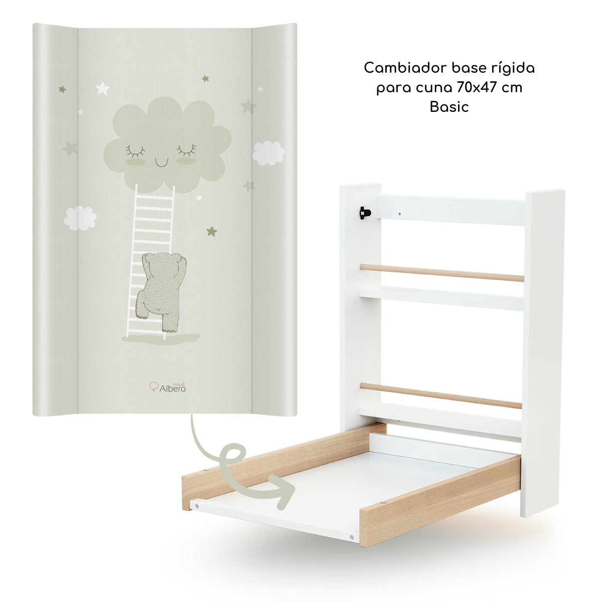 Basic Cambiador Base Rígida 70x47cm Cuna Y Cómoda 2 En 1 Albero Mio | Estable En La Cuna, Práctico En La Cómoda_3