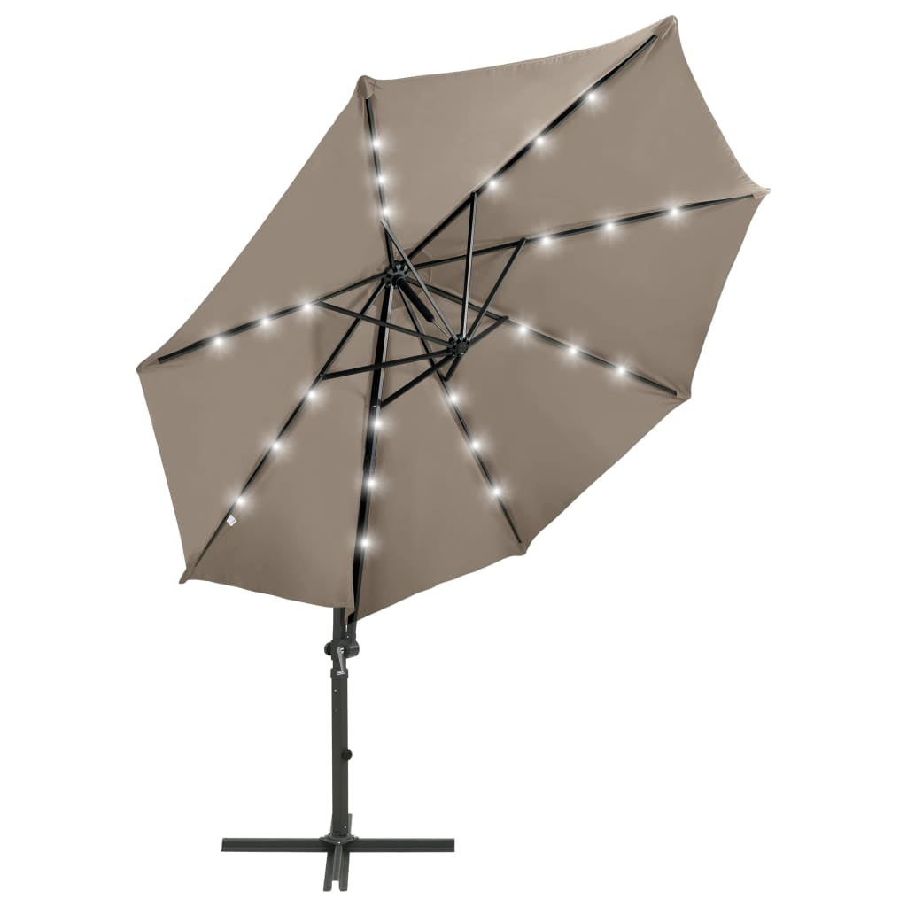 Vidaxl Sombrilla De Jardín Voladiza Con Palo Y Luces Led Taupe 300 Cm_1