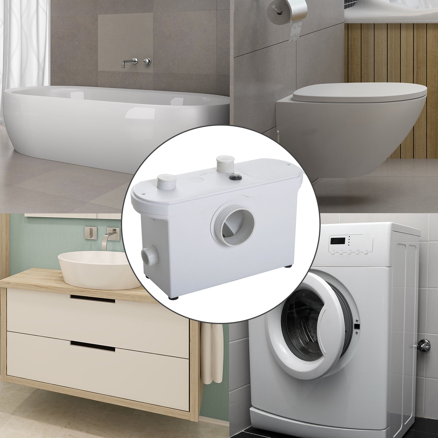 Homcom Bomba Trituradora De 3 Entradas Triturador Sanitario 700w Baño Cocina_1