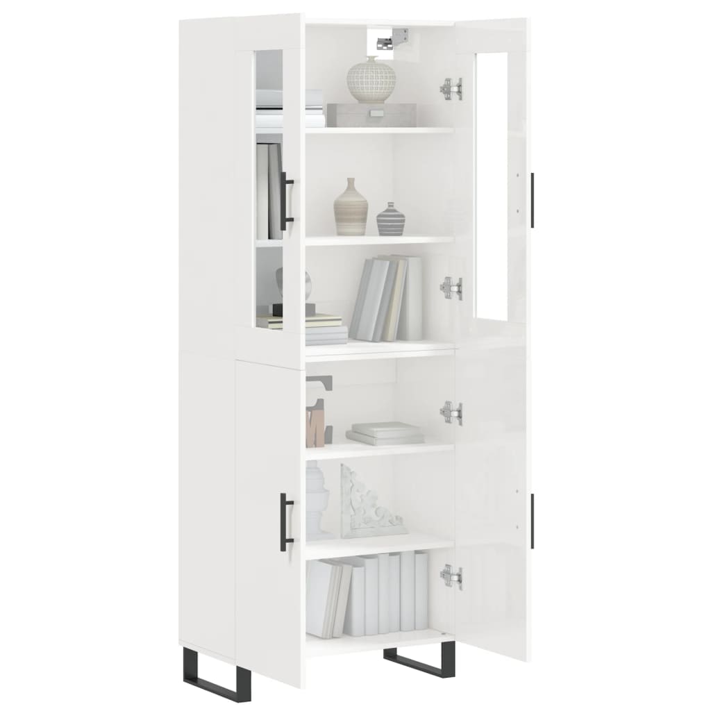 Aparador Alto Madera Contrachapada Blanco Brillo 69,5x34x180 Cm_2