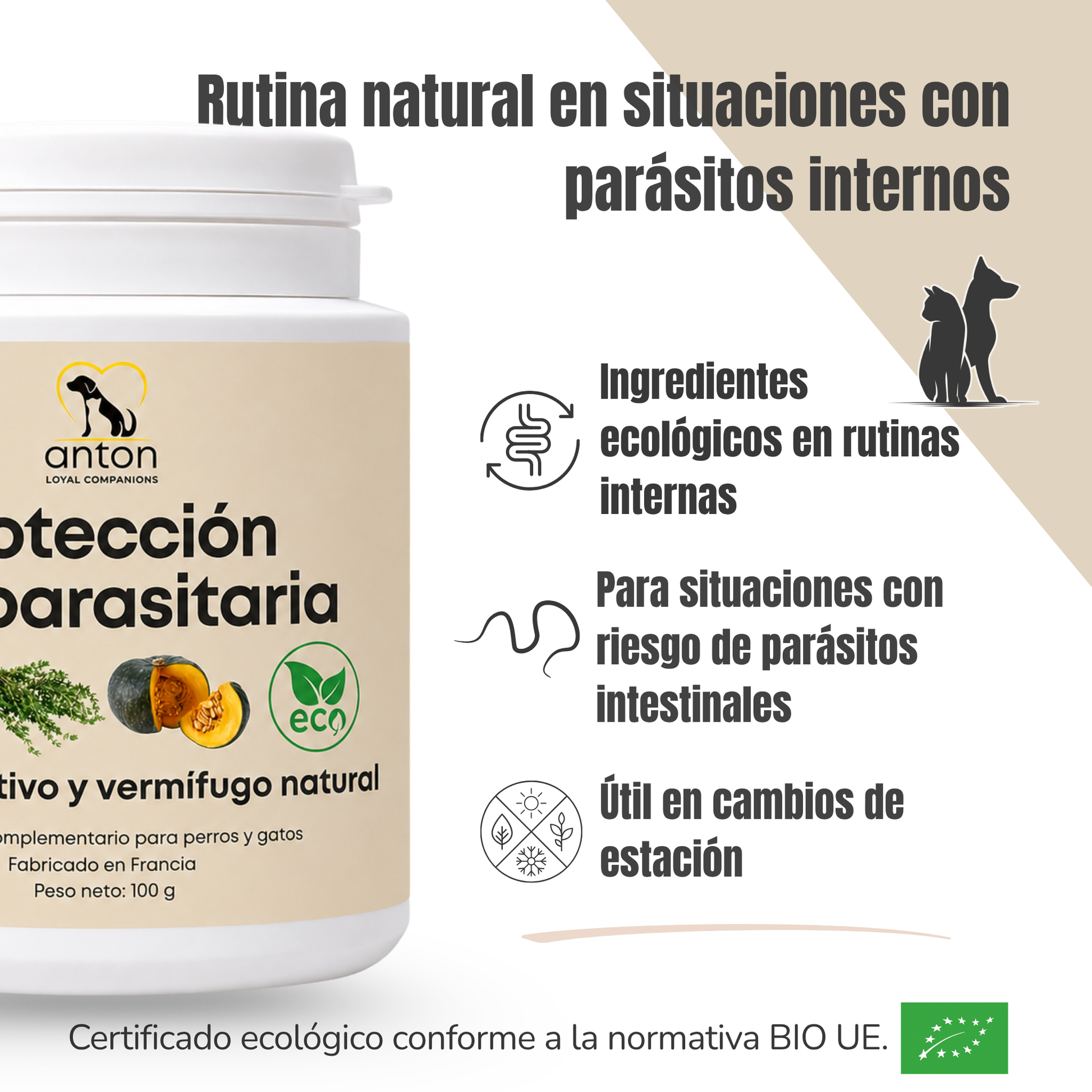 Suplemento natural para perros y gatos – Protección interna frente a parásitos intestinales ECO 100 g_1