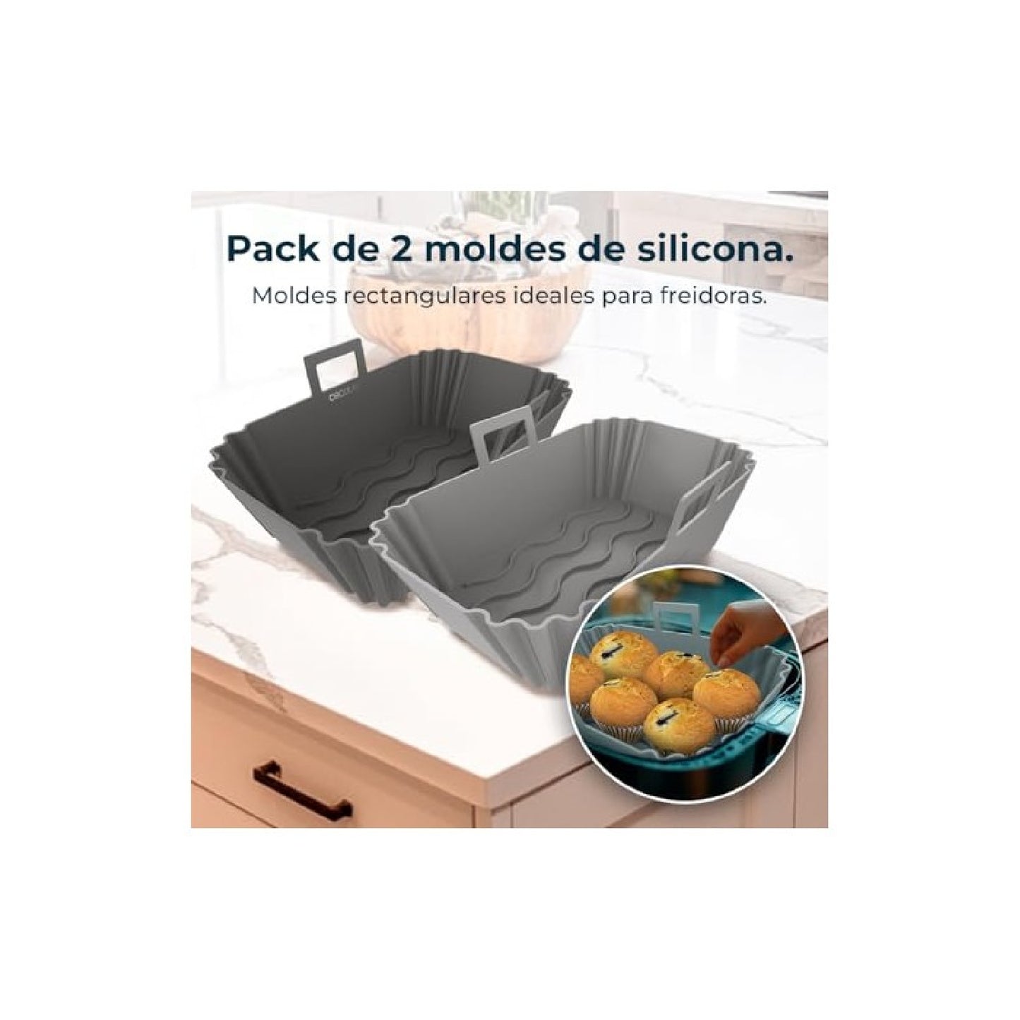 Cecotec Pack 2 Moldes Silicona Circulares Airfryer Cecofry Twinbucket Pack Accessories, 22,5x13x8,6cm, Libre De Bpa, 140 G Cada_3