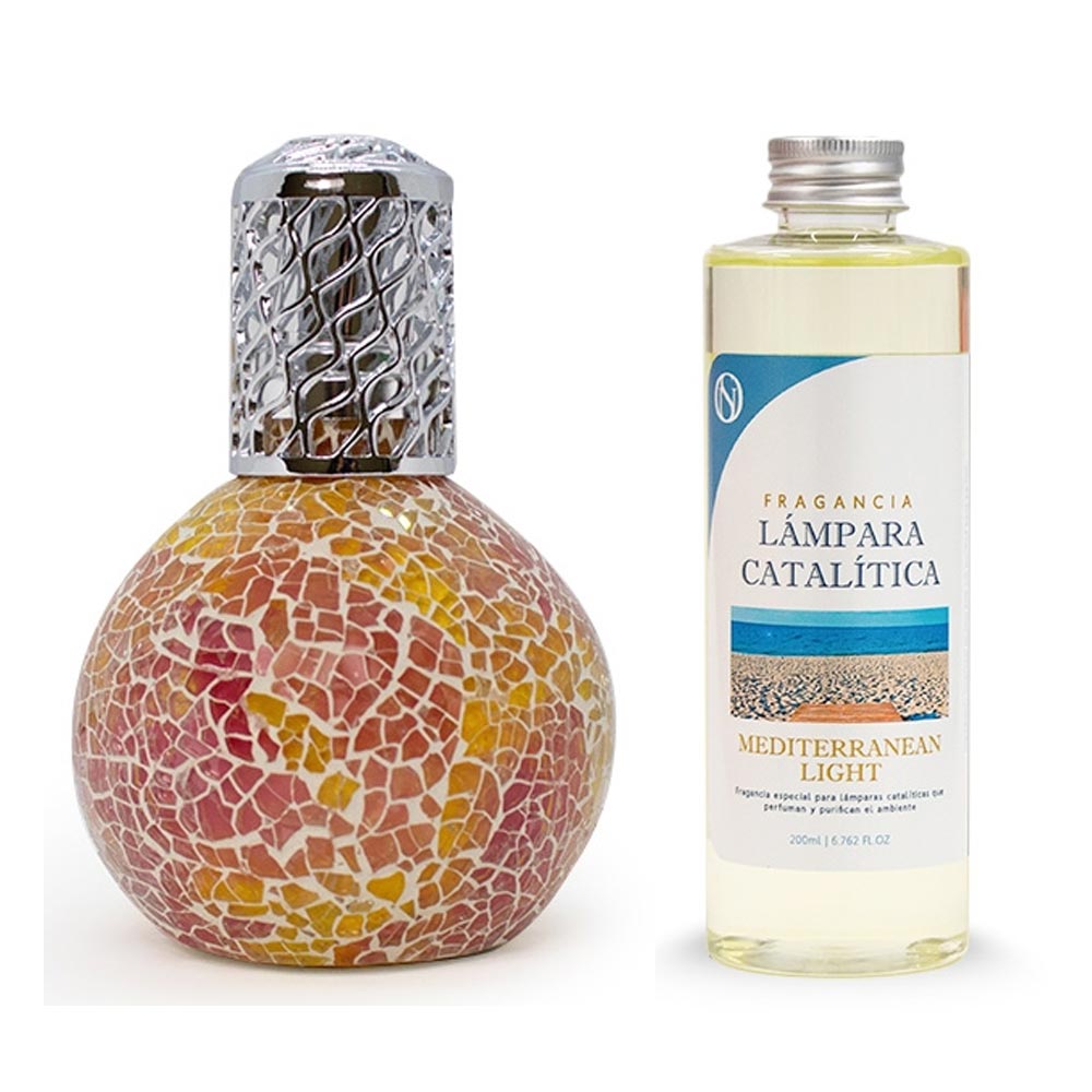 Lámpara Catalítica Mosaico Bicolor + Fragancia Mediterranean Light 500ml - Elimina Malos Olores, Impurezas Y Perfuma_0