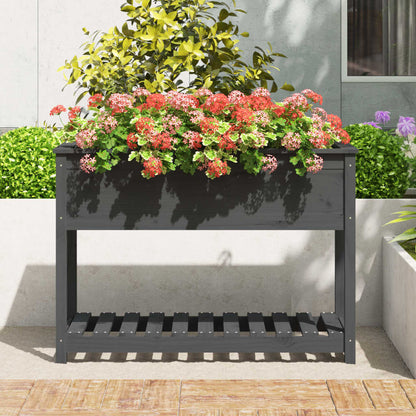 Jardinera Con Estante Madera Maciza De Pino Gris 111,5x54x81 Cm_2