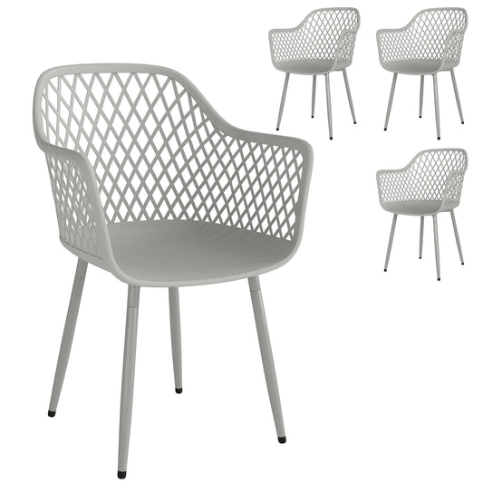 Outsunny Juego De 4 Sillas De Jardín Exterior De Pp Respaldo Diamante Gris_0