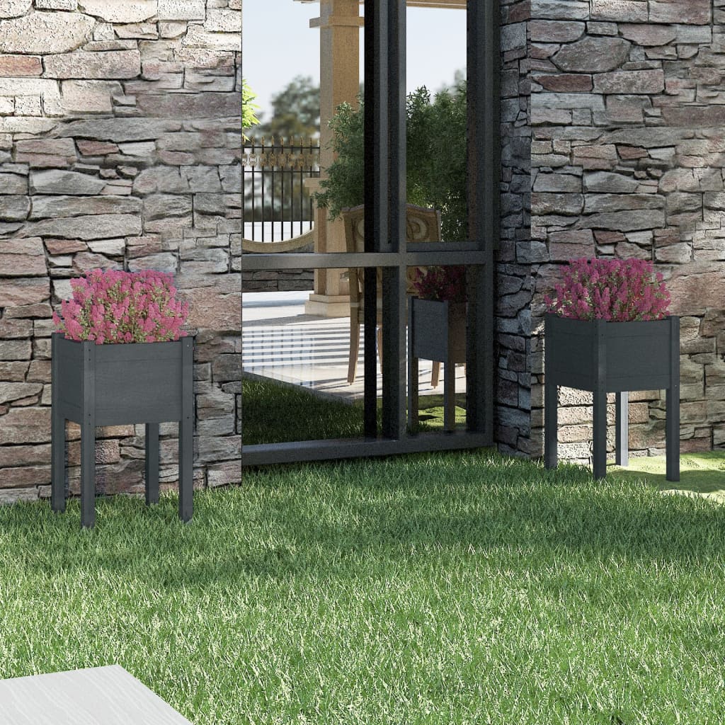 Jardineras 2 Unidades Madera Maciza De Pino Gris 40x40x70 Cm_1