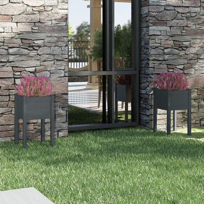 Jardineras 2 Unidades Madera Maciza De Pino Gris 40x40x70 Cm_1