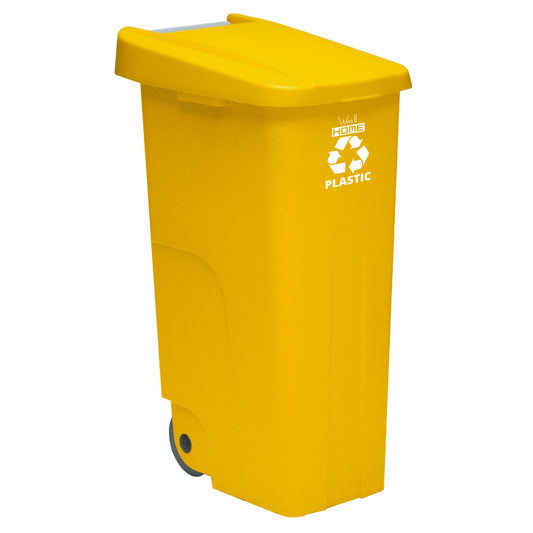 Contenedor - Cubo De Basura Wellhome Reciclo 110l, Color Amarilllo Cerrado Con Tapa, Ideal Para Reciclaje De Plásticos, Con Ruedas_0