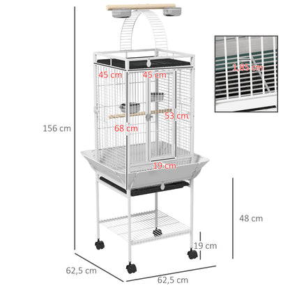 Pawhut Jaula Para Loros Con Ruedas Perchas Comederos 62,5x62,5x156 Cm Blanco_2