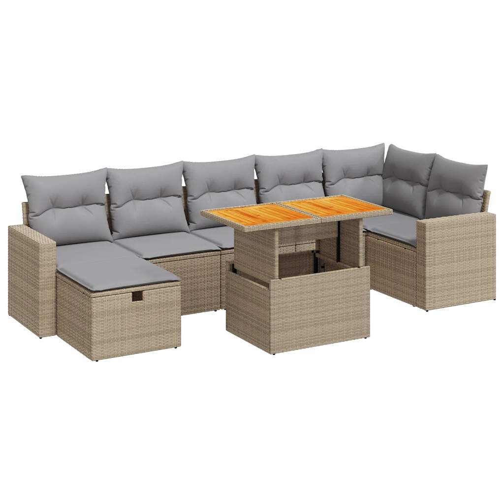 Set Sofás Jardín Y Cojines 5 Pzas Ratán Sintético Acacia Beige / Vetonek_1