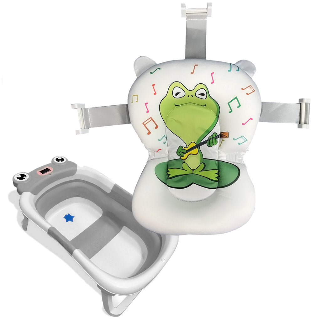 Bathby Bañera Plegable Para Bebés Recién Nacidos, Cojín Rana, Termómetro, Patas Antideslizantes (gris Rana)