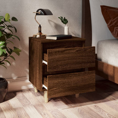 Mesita De Noche Patas De Madera Maciza Roble Ahumado 40x35x50cm_1