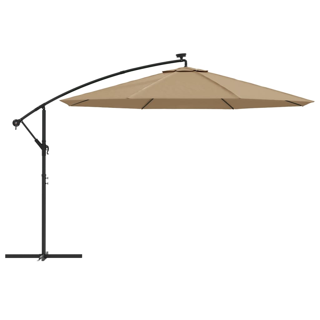 Sombrilla Voladiza Jardín Con Luces Led Palo Acero Taupe 350 Cm_2