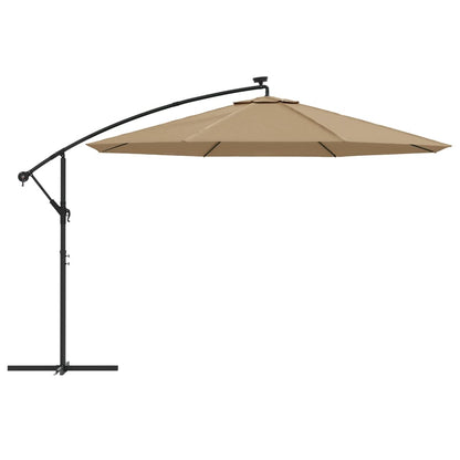 Sombrilla Voladiza Jardín Con Luces Led Palo Acero Taupe 350 Cm_2