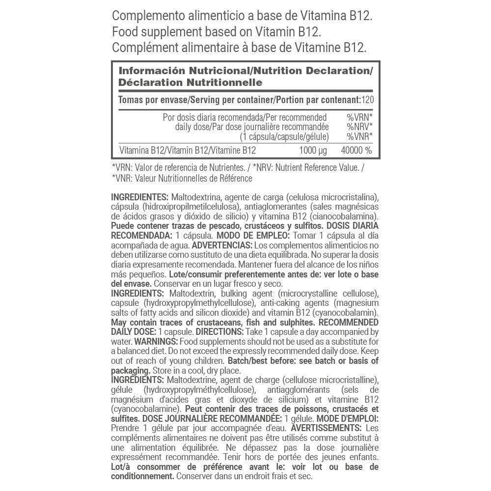 Vitamina B12 1000μg - 120 Cápsulas Vegetales - Reduce La Fatiga - Masmusculo_4