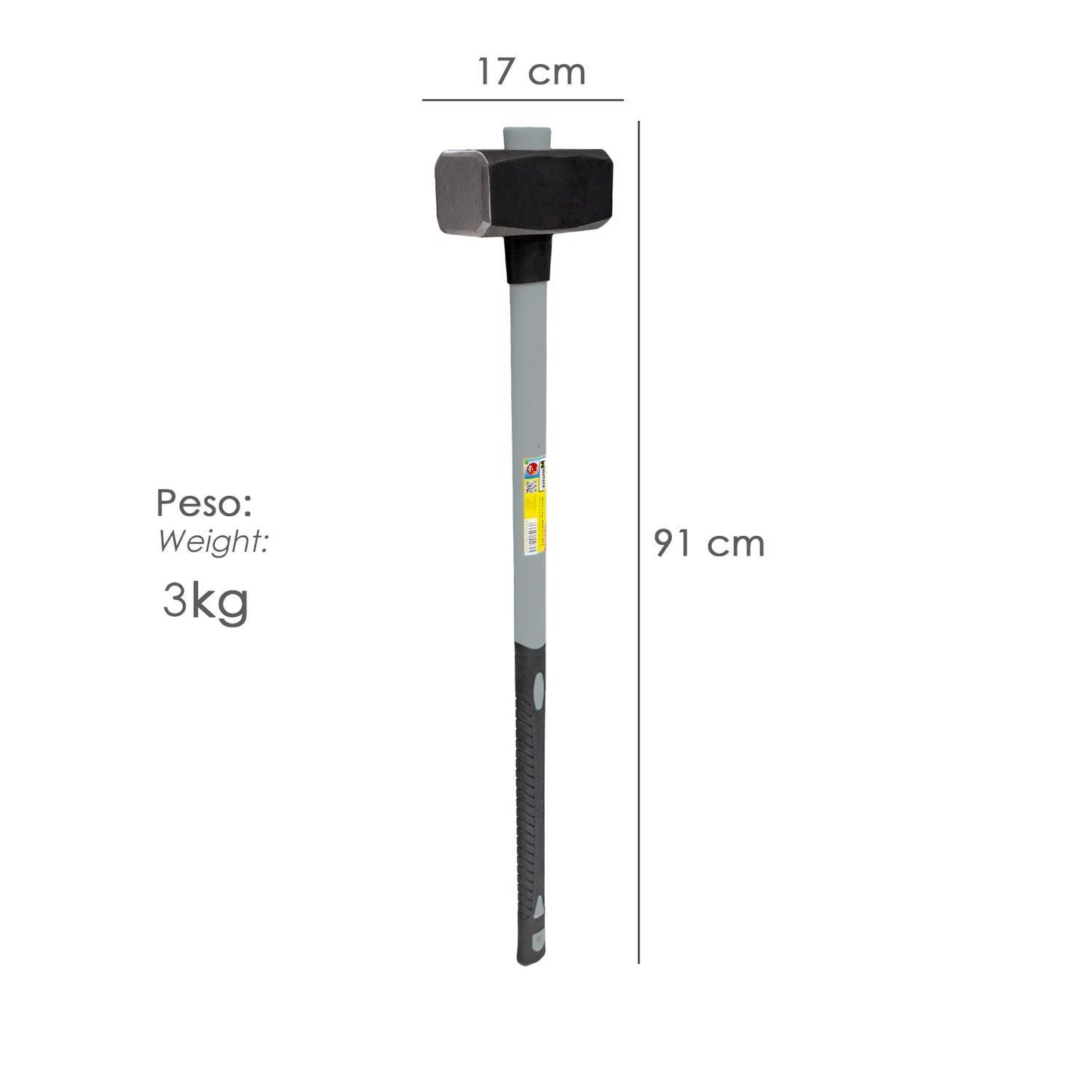 Maza Con Mango Fibra Vidrio 3 Kg. Cabeza Forjada, Con Anillo Anti Vibración, Maza / Porro_1