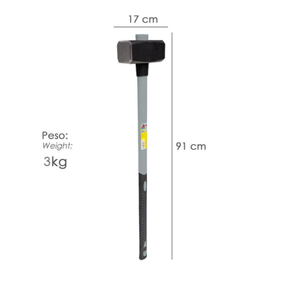 Maza Con Mango Fibra Vidrio 3 Kg. Cabeza Forjada, Con Anillo Anti Vibración, Maza / Porro_1