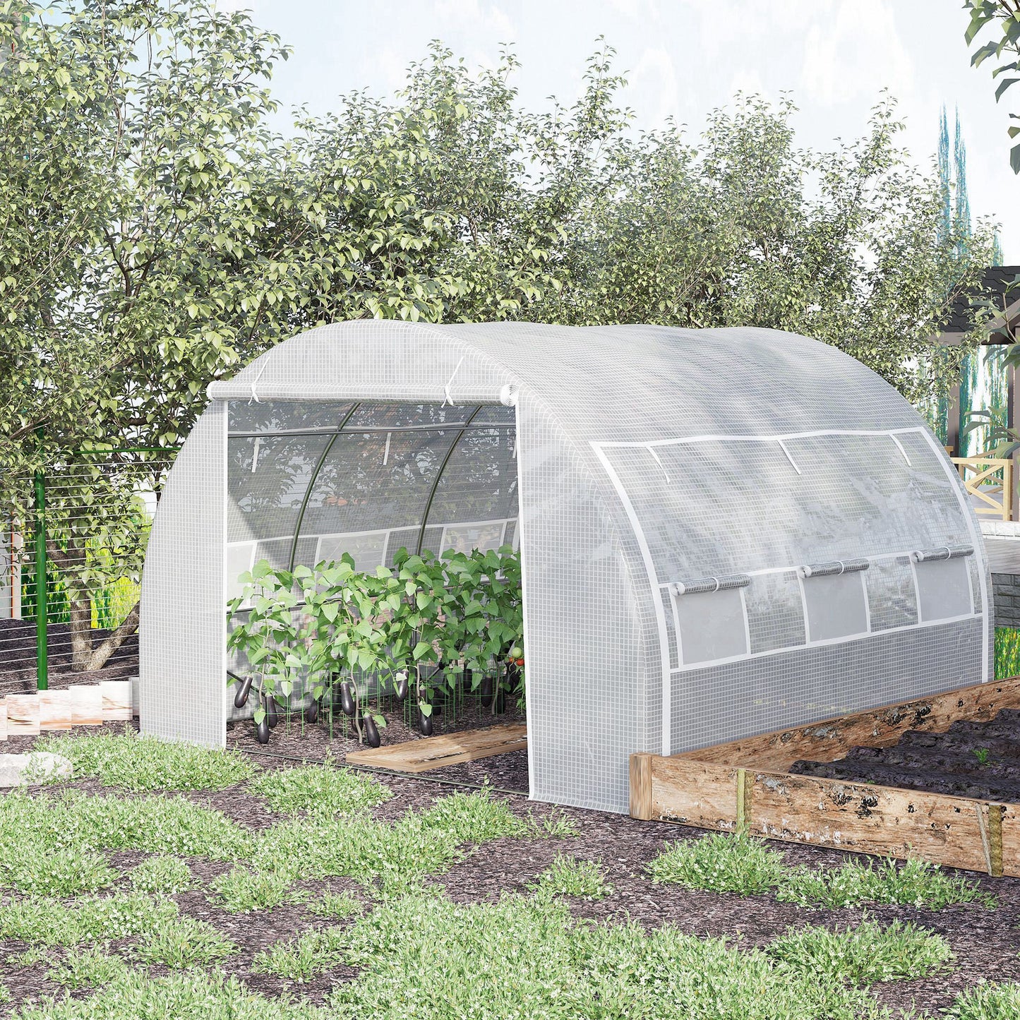 Outsunny Invernadero De Túnel Jardín 3x3x2m Con Puerta Y 6 Ventanas Enrollables_1