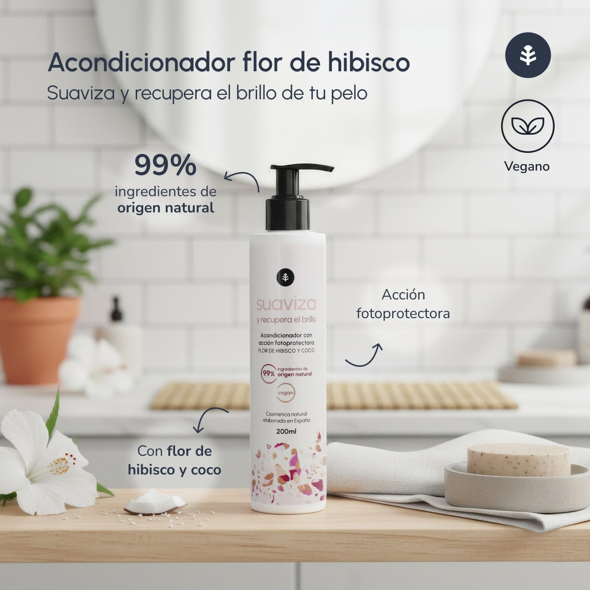Condicionador Restaurador de Brilho com Flor de Hibisco e Coco Planeta Huerto 200 ml