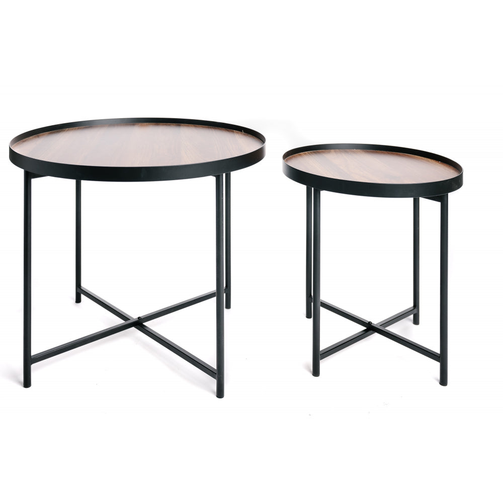 Mesa De Centro, Mesa Auxiliar De Madera Y Metal Diseño Industrial Vintage 60/41cm_0