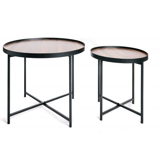 Mesa De Centro, Mesa Auxiliar De Madera Y Metal Diseño Industrial Vintage 60/41cm_0