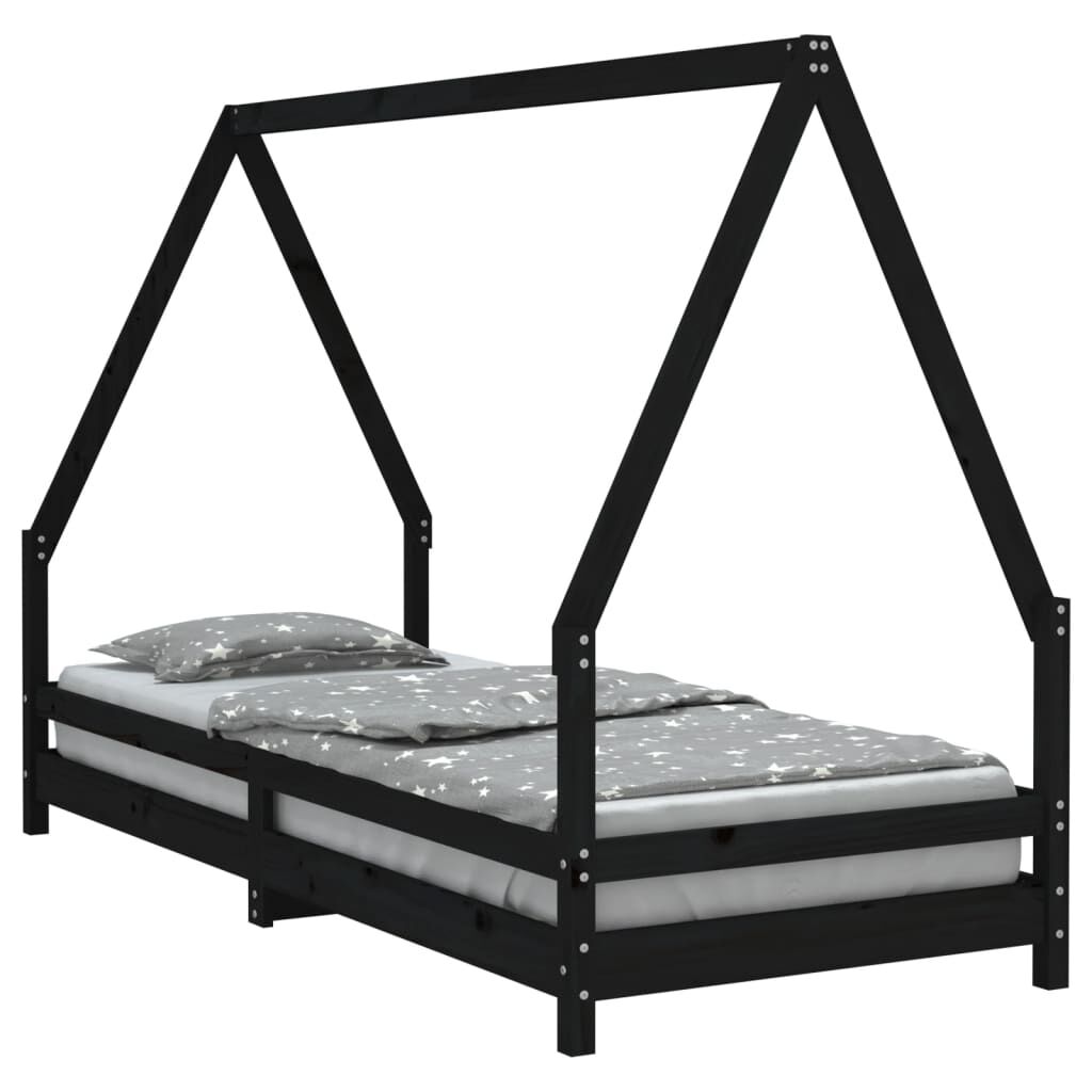 Vidaxl Estructura De Cama Para Niños Madera De Pino Negro 80x200 Cm_0