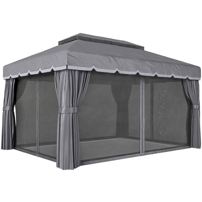 Outsunny Cenador Para Jardín 4x3 M Con Doble Techo Y Paredes Laterales Gris_0