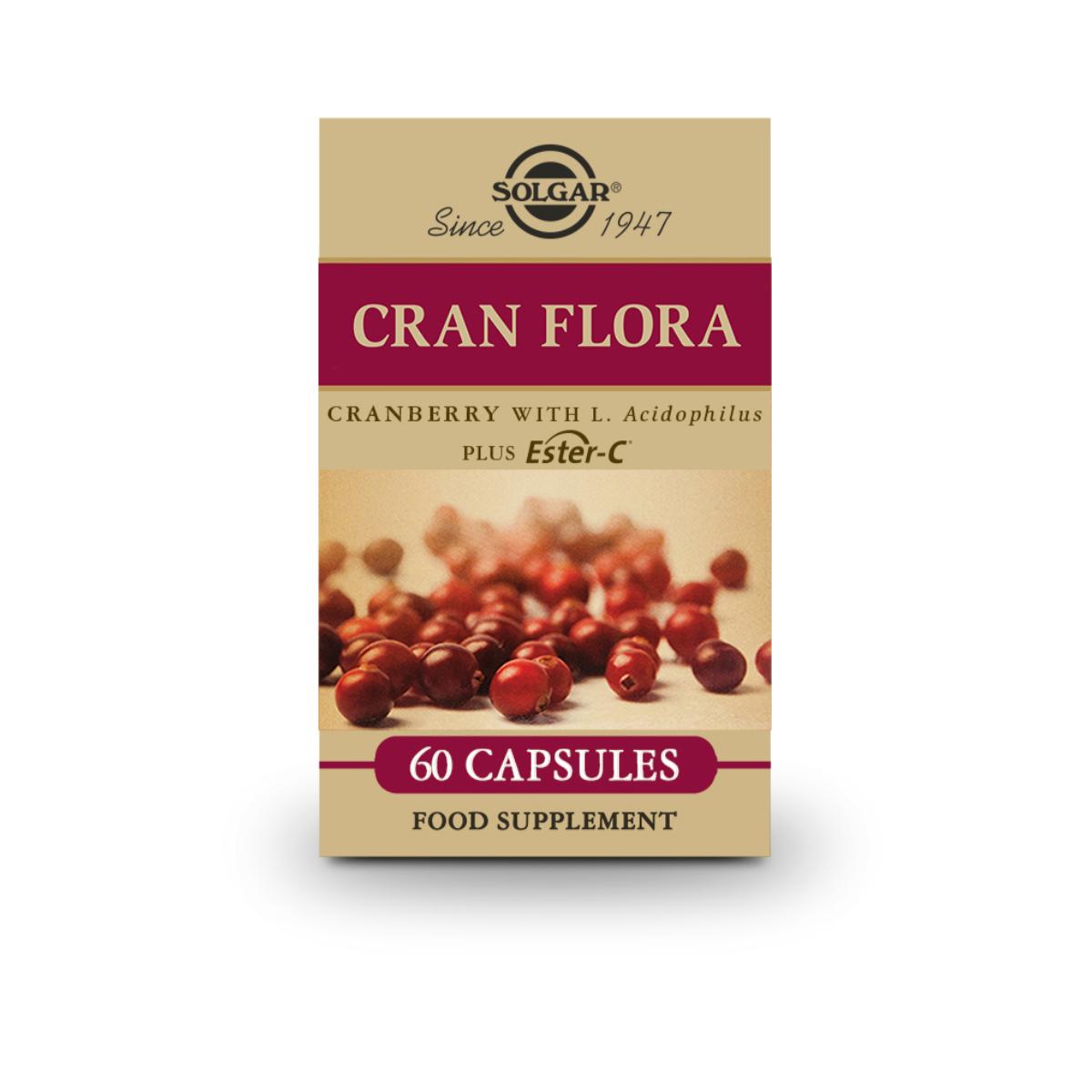 Cran Flora (arando com probióticos e éster-C), 60 cápsulas