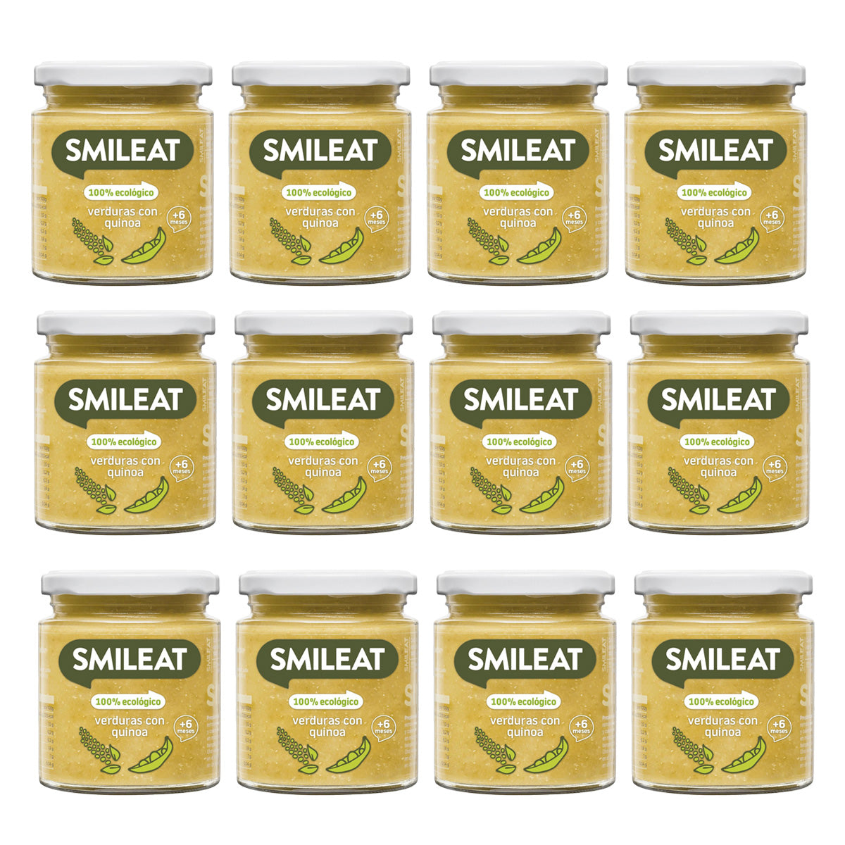 Embalagem de 12 frascos de vegetais biológicos e quinoa Smileat, 230g