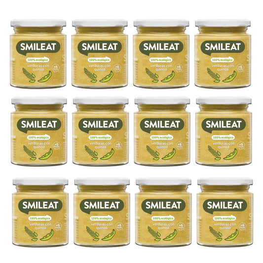 Embalagem de 12 frascos de vegetais biológicos e quinoa Smileat, 230g