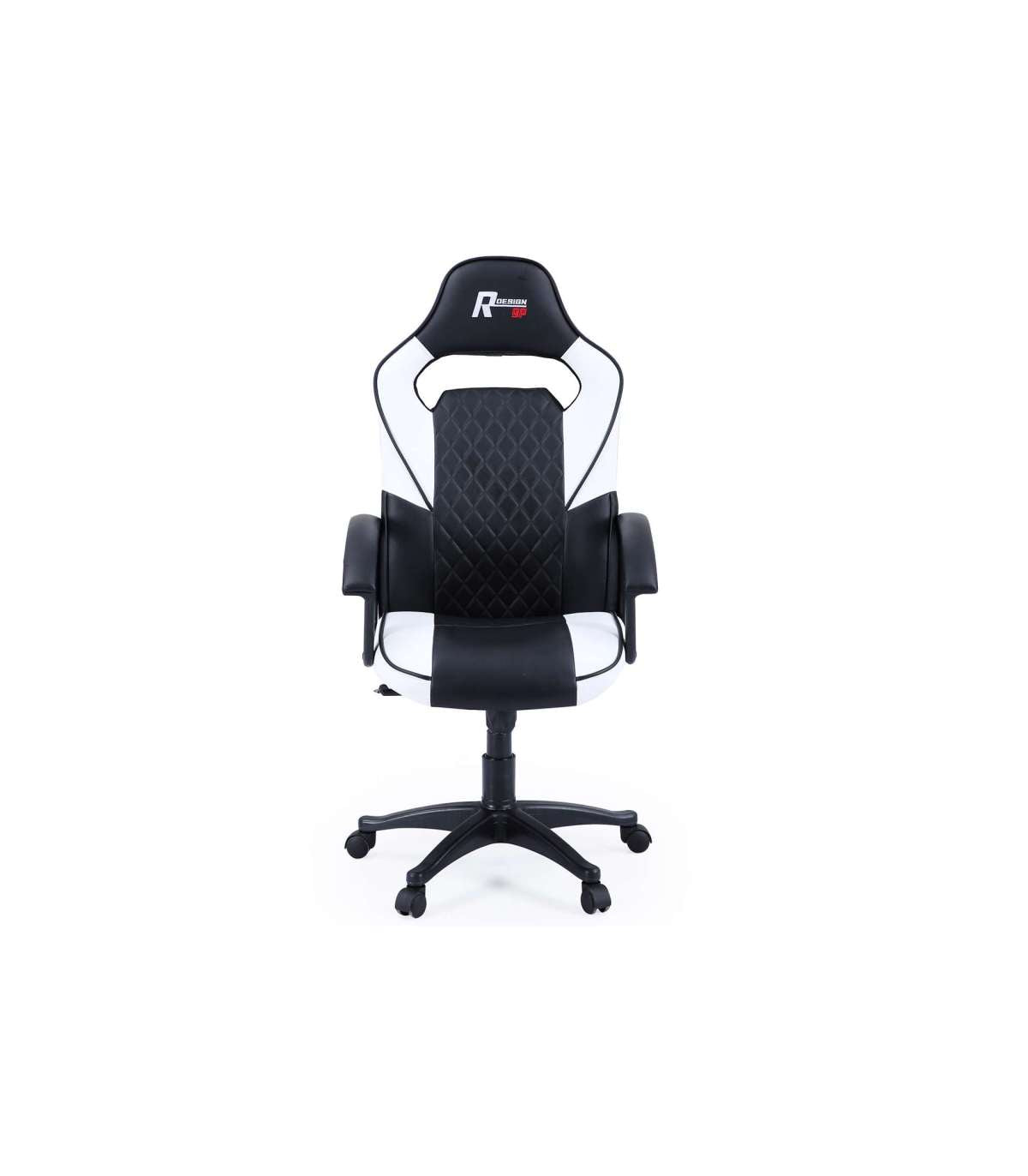 Sillon Giratorio Elevable Gamer R-design En Simil Piel Y Carbono Color Blanco-negro 115-12_1