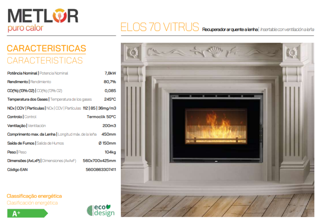 Insertables Con Ventilación A Leña Metlor Modelo Elos 70 Vitrus_1