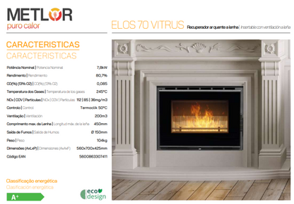 Insertables Con Ventilación A Leña Metlor Modelo Elos 70 Vitrus_1