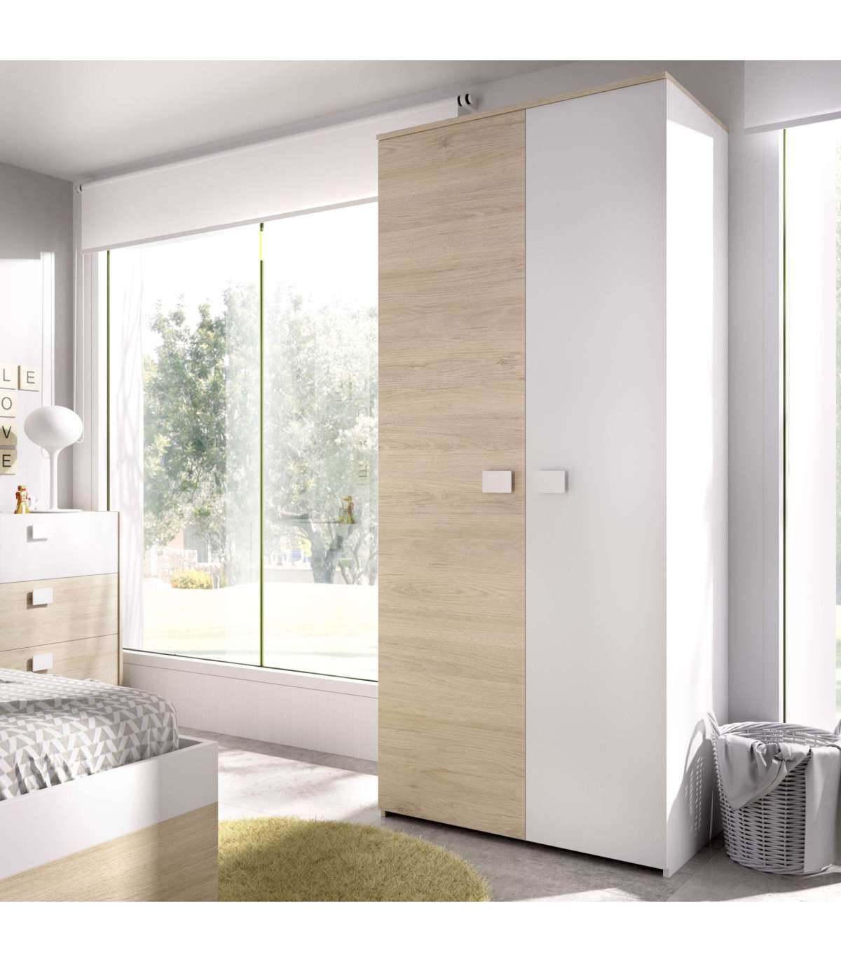Armario Ropero 2 Puertas Abatibles Santisteban Blanco/natural, 205 Cm(alto) 90 Cm(ancho) 5_0