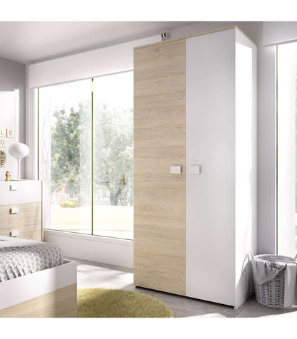 Armario Ropero 2 Puertas Abatibles Santisteban Blanco/natural, 205 Cm(alto) 90 Cm(ancho) 5_0