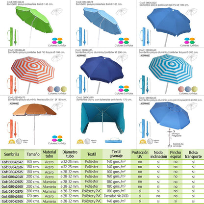 Sombrilla Playa Poliester Ø 160 Cm. Inclinable Colores Surtidos_2