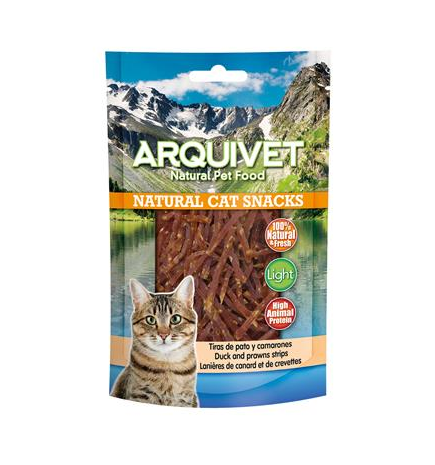 Petisco Natural para Gatos Arquivet Tiras de Pato e Camarão 50g