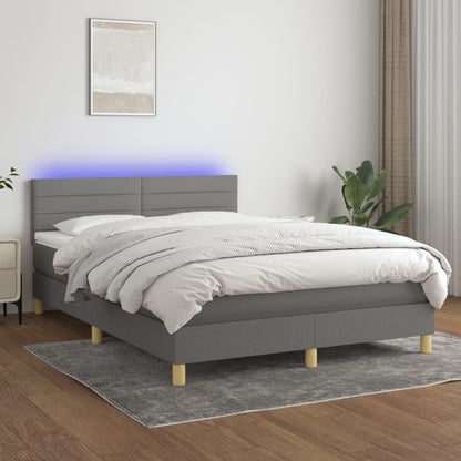 Cama Box Spring Colchón Y Luces Led Tela Gris Oscuro 140x190 Cm / Vetonek_4