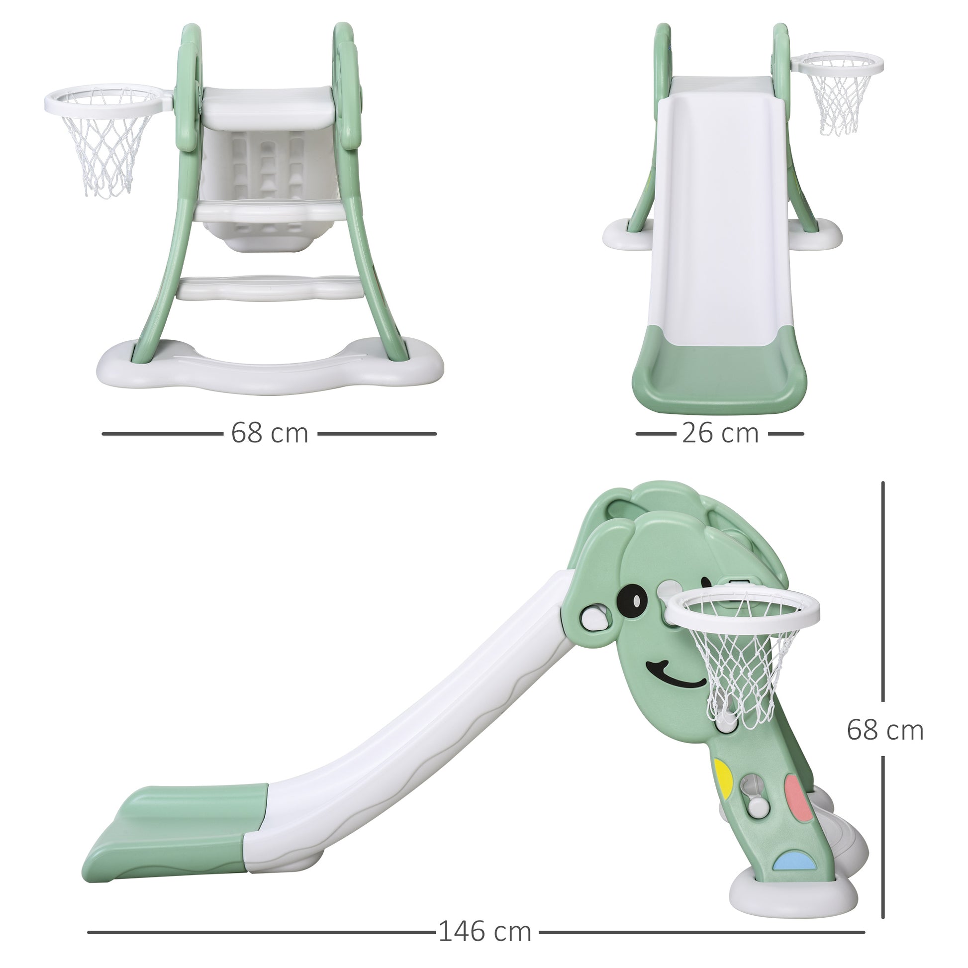 Homcom Tobogán Infantil Con Canasta Baloncesto Inflador 18-48 Meses 68x146x68cm_2