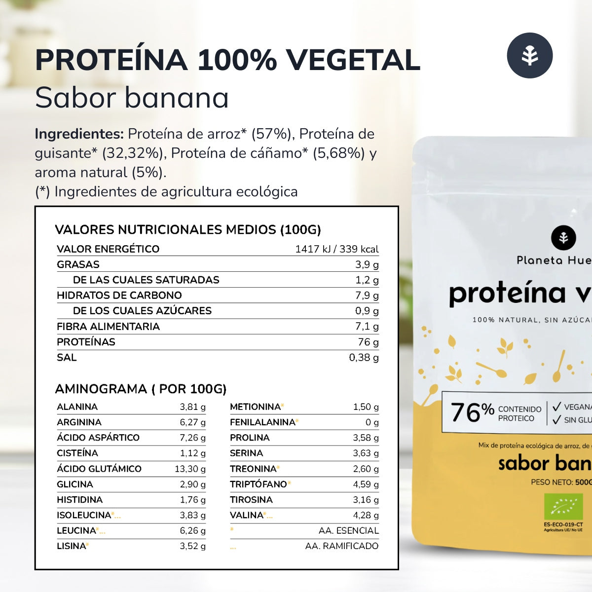 Proteína Vegetal Biológica 76% Banana Planeta Huerto 500 g
